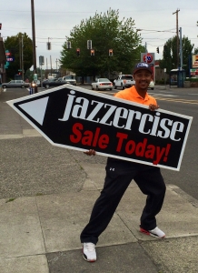 Sign spinner in action