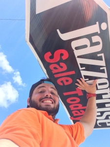 Sign spinner in action