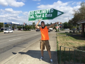 Sign spinner in action