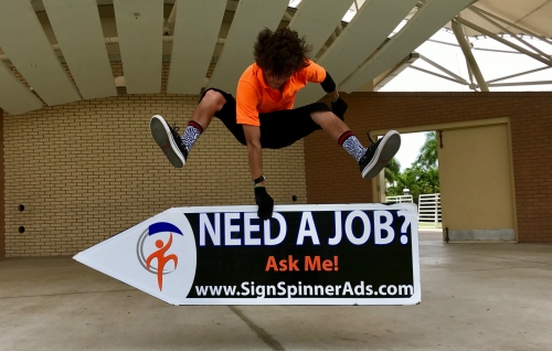 Sign spinner in action