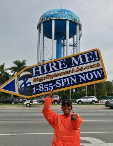 Sign spinner in action