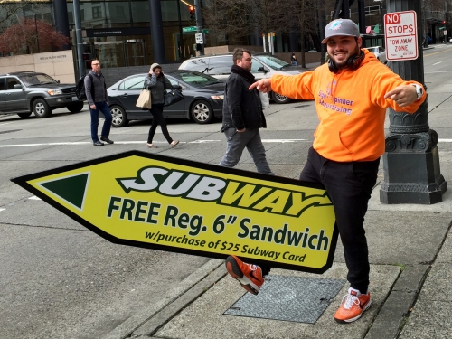 Sign spinner in action