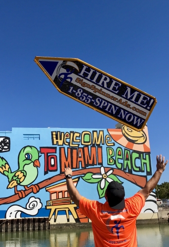 Sign spinner in action