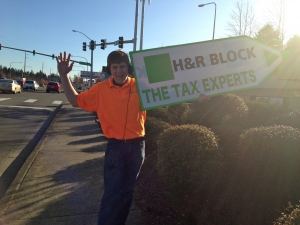 Sign spinner in action