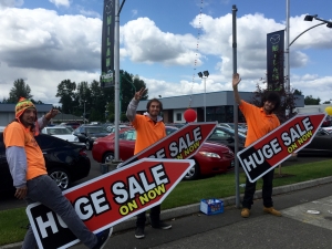 Sign spinner in action