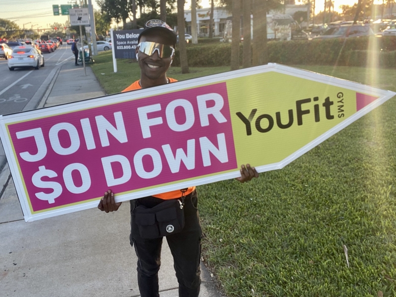 Sign spinner in action