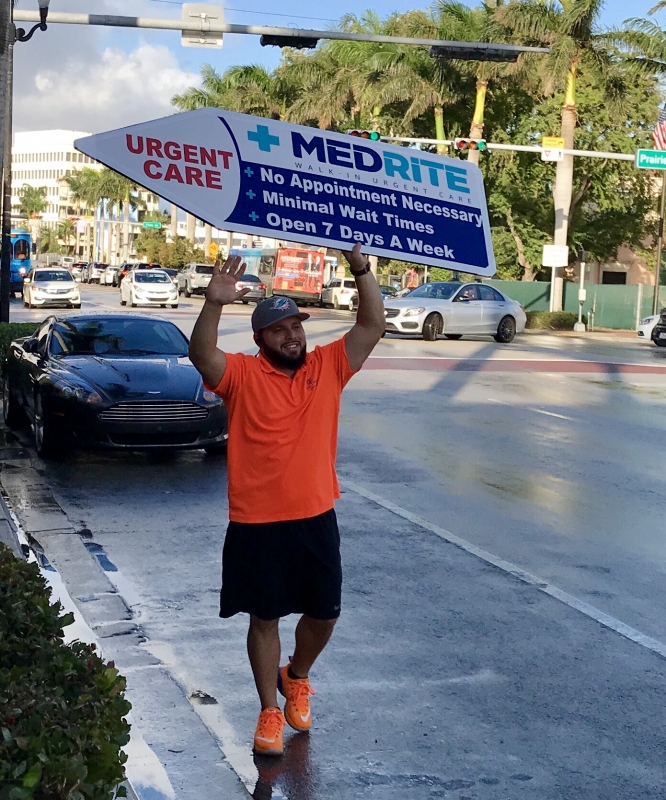 Sign spinner in action