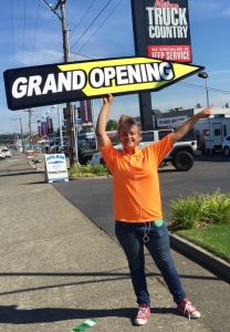 Sign spinner in action