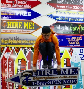 Sign spinner in action