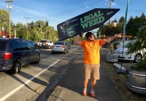 Sign spinner in action