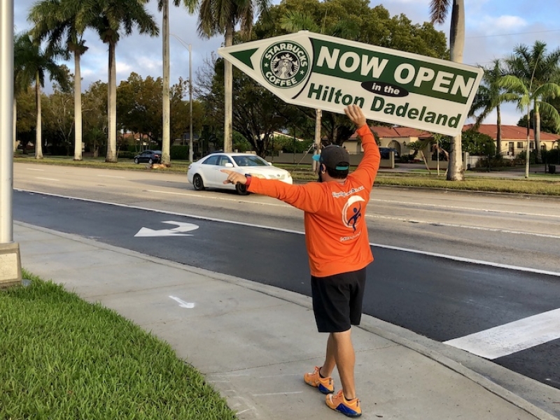 Sign spinner in action