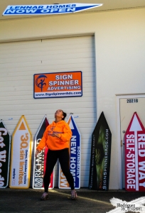 Sign spinner in action