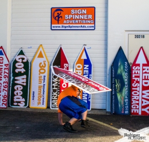Sign spinner in action