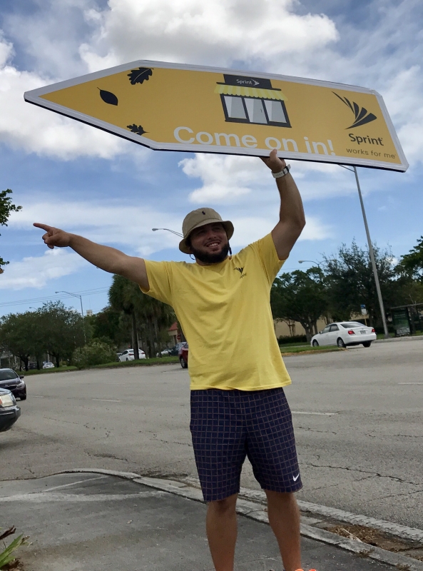 Sign spinner in action