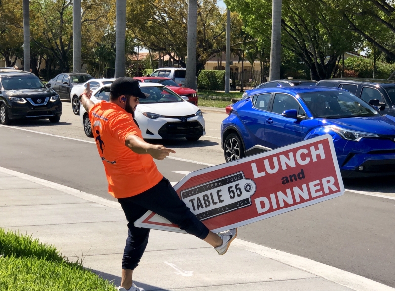 Sign spinner in action