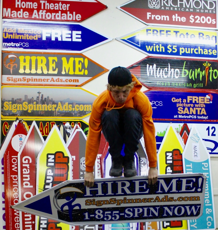 Sign spinner in action